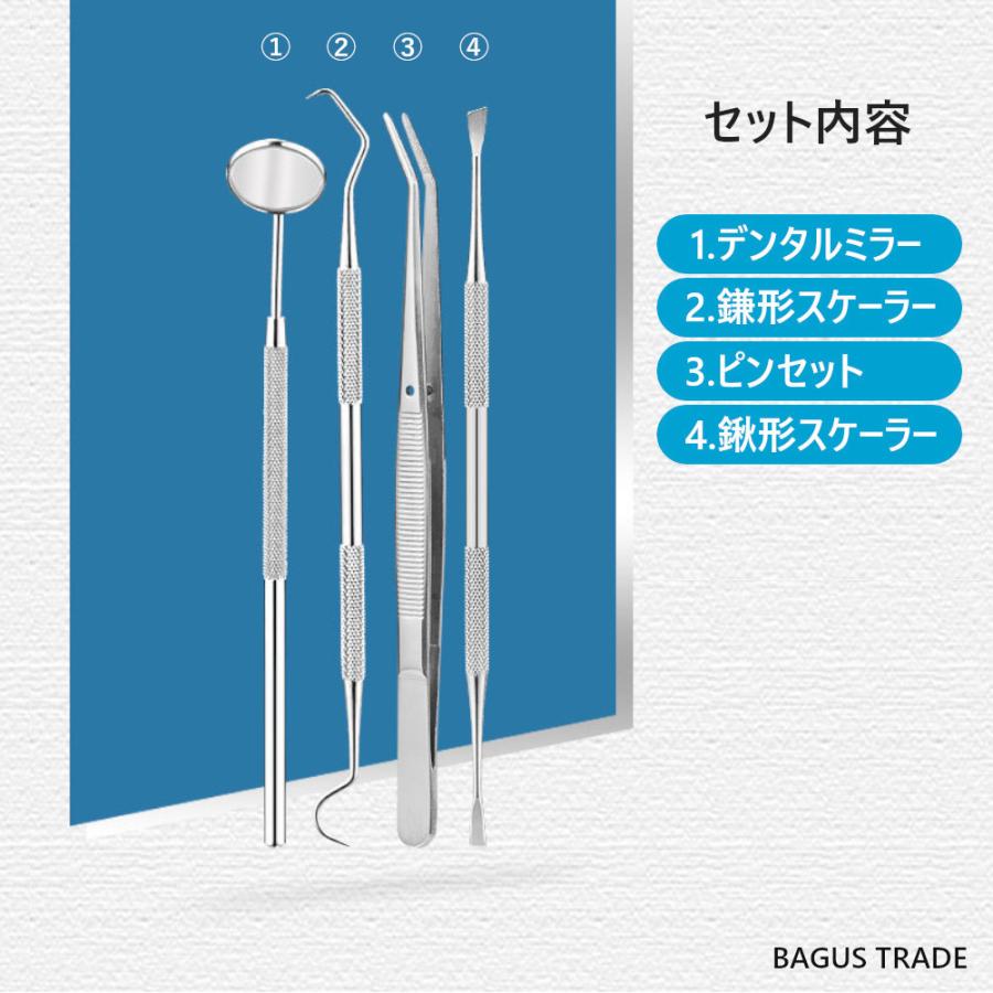 歯石取り 歯石除去 器具 スケーラー2種類 デンタルミラー  歯石とり ピンセット 口腔ケア 4点セット ステンレス製 収納ケース付き｜takuta2｜06