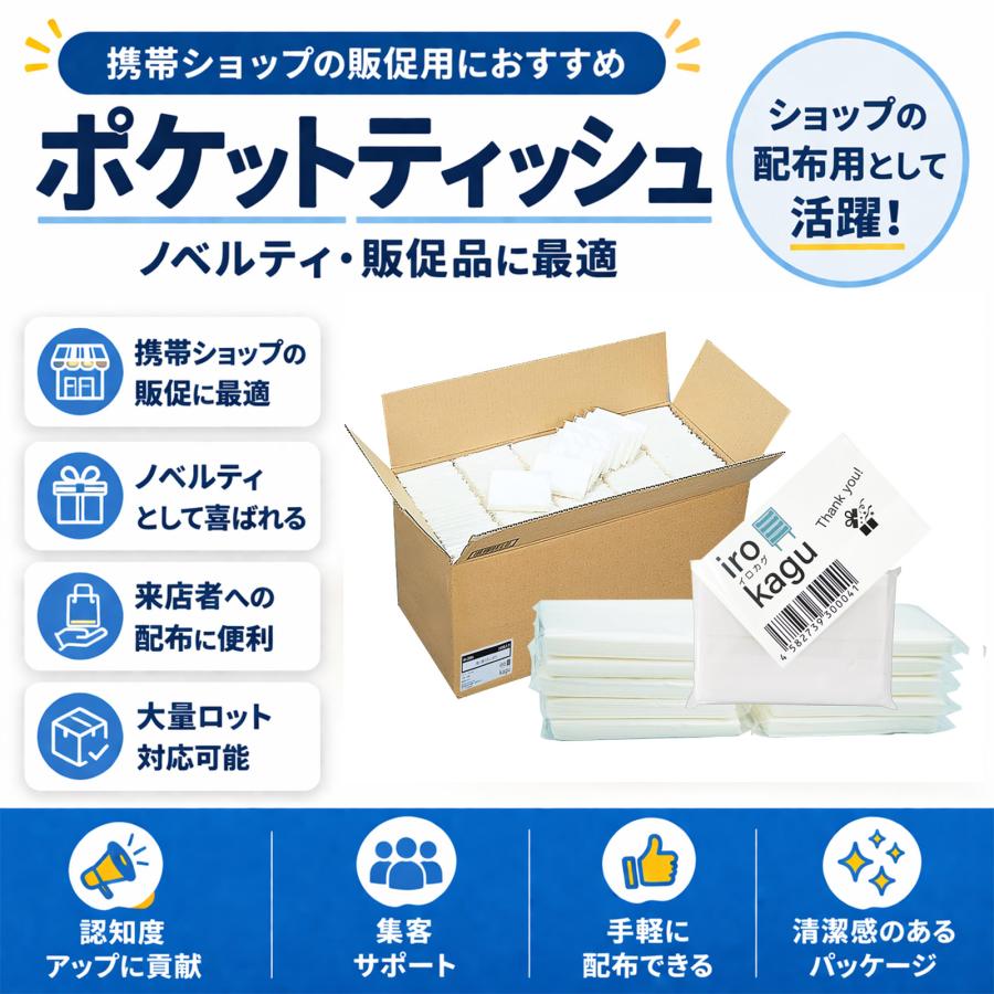 500個セット】 ポケットティッシュ 無地 6W（1袋2枚重ね6枚入り