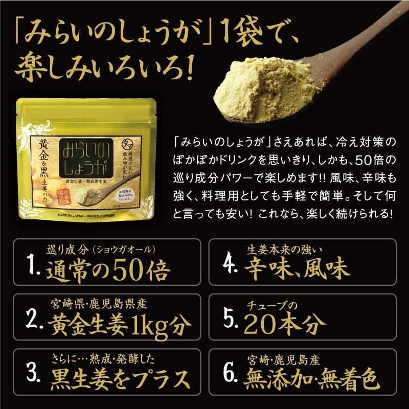 みらいのしょうが 70g×3袋 生姜粉末 黄金＆熟成蒸し 黒生姜 乾燥 生姜 しょうが ウルトラ生姜 蒸し生姜 ジンジャー パウダー まるごと乾燥 送料無料｜tamachanshop｜05