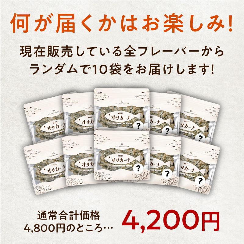 OH！オサカーナ 100g 10袋入り福袋 種類は何が入るかお楽しみ いりこ アーモンド 小魚 片口 イワシ おやつ おつまみ お菓子 送料無料｜tamachanshop｜03