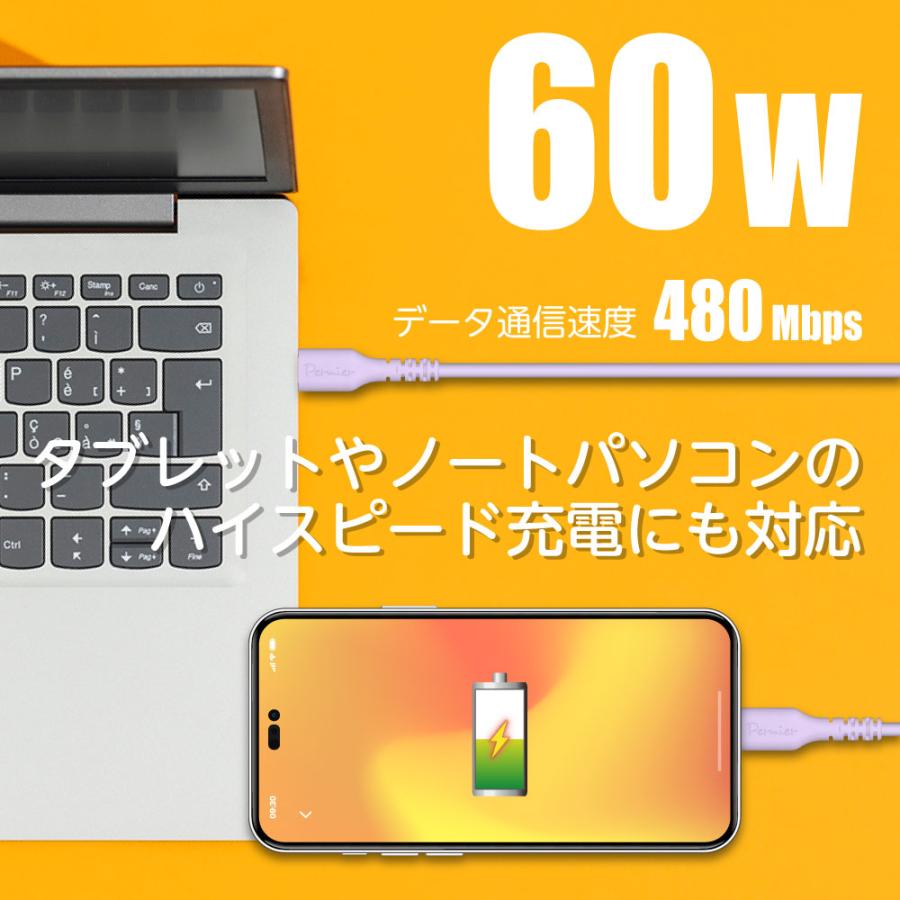 シリコンケーブル タイプC 充電通信 USB-C やわらか 2.0m アンドロイド PR-H301CC20モデル｜tamadenco｜03