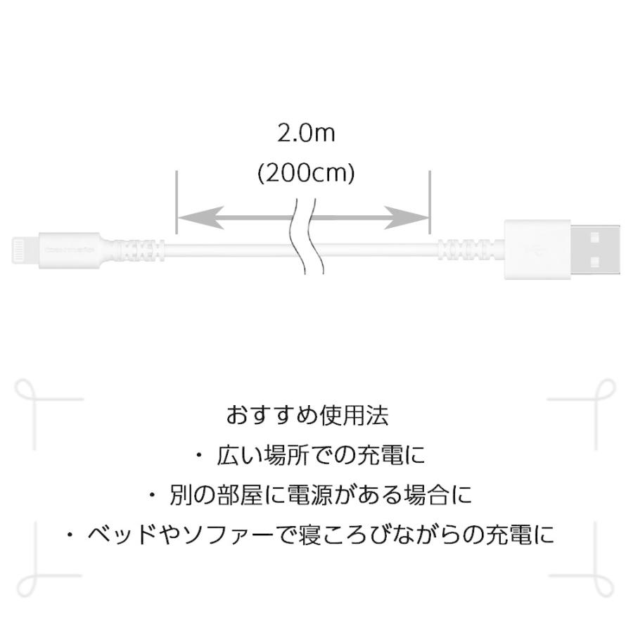 USB-A to ライトニングケーブル 抗菌加工 ロングライフ 2.0m H136L20Qモデル｜tamadenco｜04