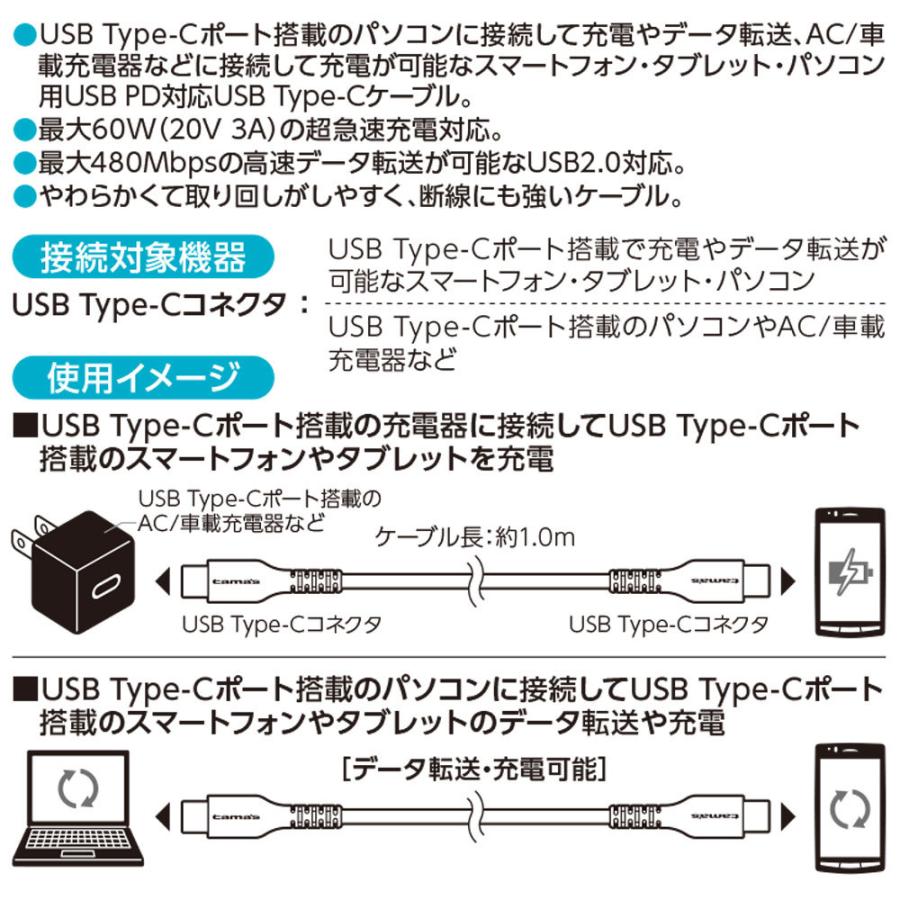 PD対応 USB-C to タイプCケーブル やわらかタフ 1.0m PD充電器 H231CCT10モデル｜tamadenco｜10