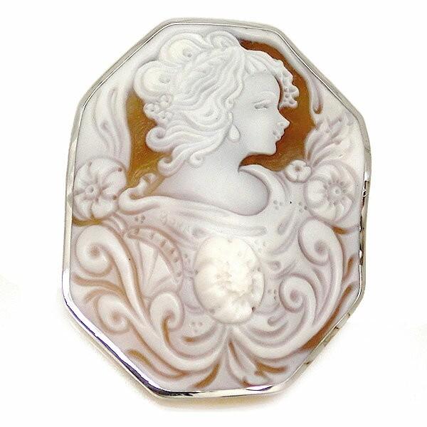 ブローチ K18WG(18金) ホワイトゴールド シェルカメオ ボーラ BORA イタリア ペンダントトップ ジュエリー 1点もの