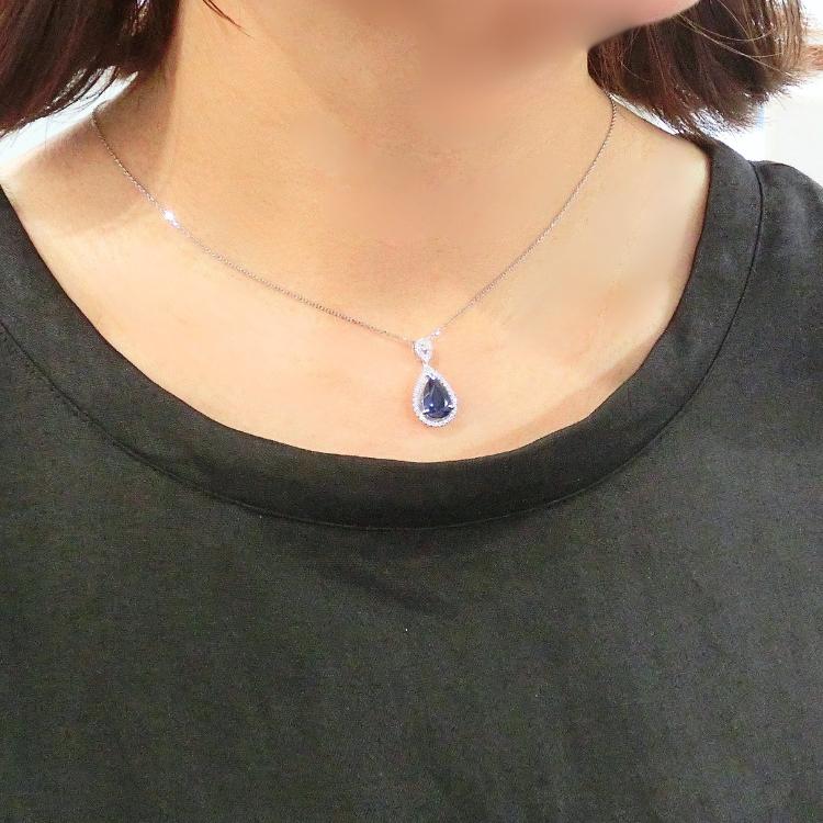 サファイア ペンダント ネックレス プラチナ レディース 9月誕生石 PT 
