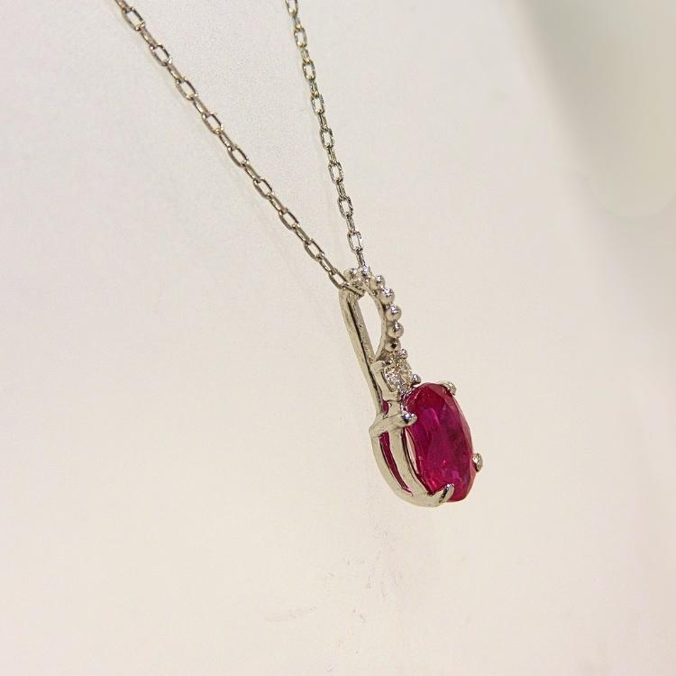ルビー ネックレス 7月誕生石 ダイヤモンド プラチナ PT900 PT850 ペンダント R-0.37ct D-0.02ct 一粒 楕円 オーバル 赤石 (t710)の画像