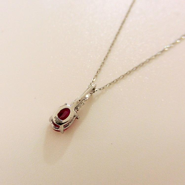 ルビー ネックレス 7月誕生石 ダイヤモンド プラチナ PT900 PT850 ペンダント R-0.37ct D-0.02ct 一粒 楕円 オーバル 赤石 (t710)の画像