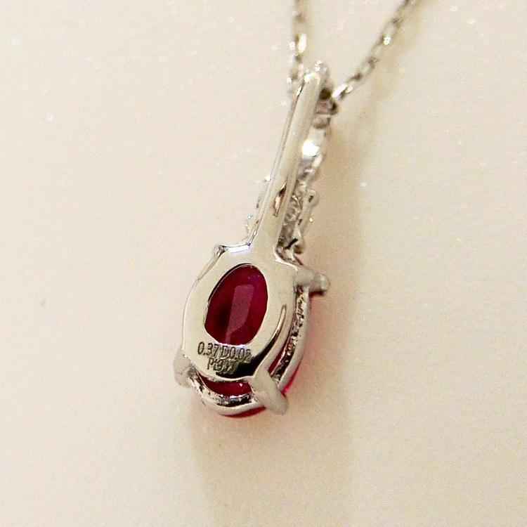 ルビー ネックレス 7月誕生石 ダイヤモンド プラチナ PT900 PT850 ペンダント R-0.37ct D-0.02ct 一粒 楕円 オーバル 赤石 (t710)の画像
