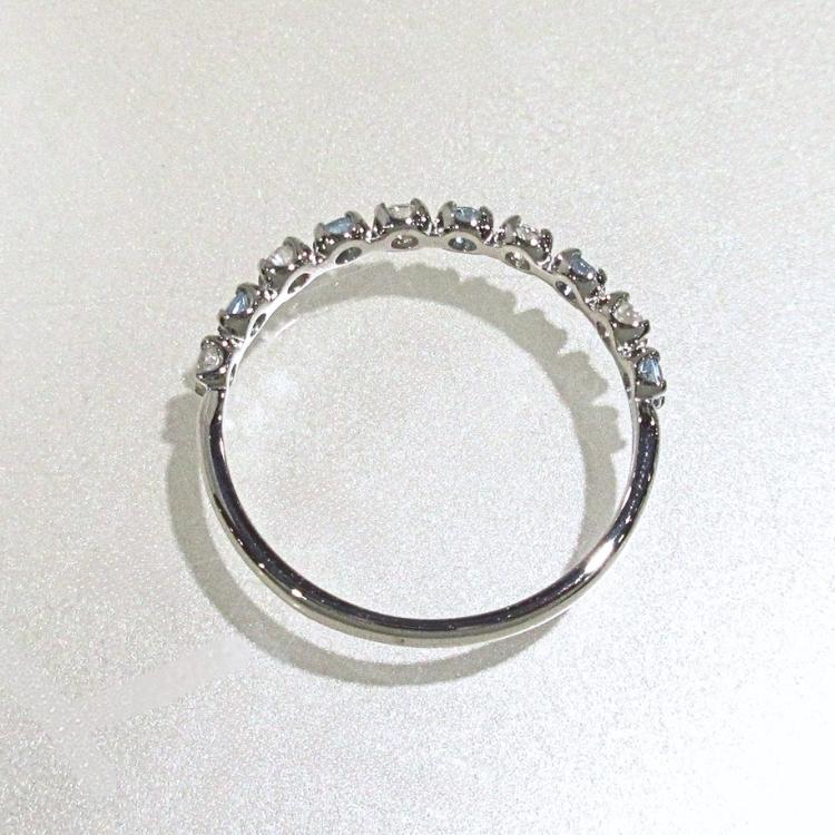 アクアマリン プラチナ エタニティ リング ダイヤモンド AQ-0.14ct D-0.16ct PT 3月誕生石 13号 指輪 重ね付け 華奢 (t79)の画像