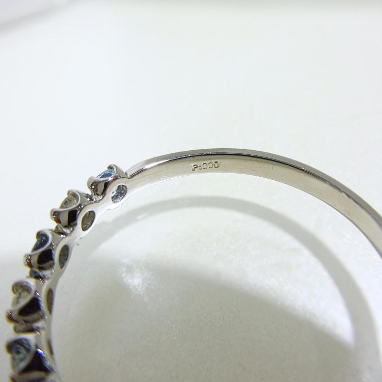 アクアマリン プラチナ エタニティ リング ダイヤモンド AQ-0.14ct D-0.16ct PT 3月誕生石 13号 指輪 重ね付け 華奢 (t79)の画像
