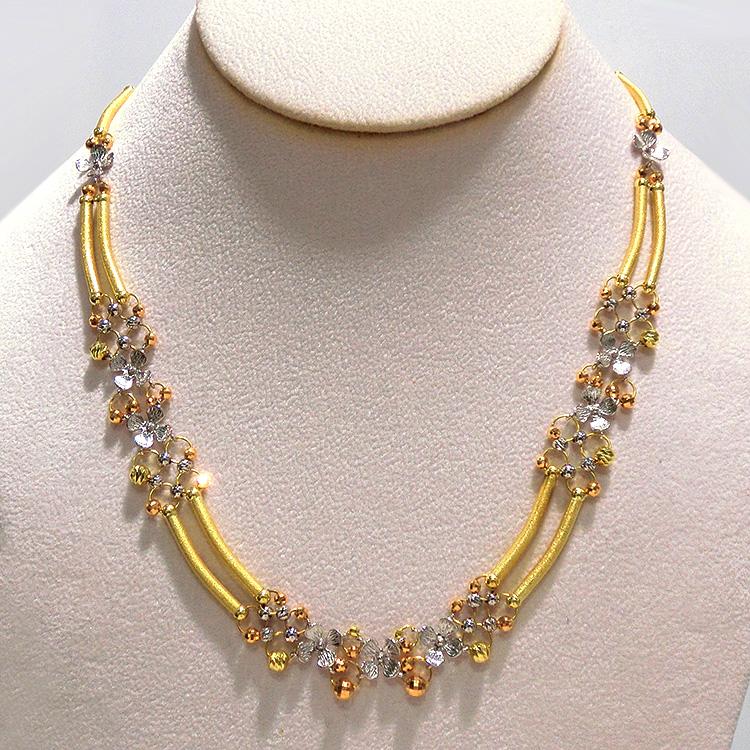 ゴールド 花デザイン ネックレス 18金 イエローゴールド ネックレス デザイン フラワー 花 2連風 細工