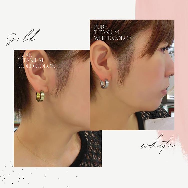 フープピアス チタン 市松模様 中折れ ピアス 金属アレルギー