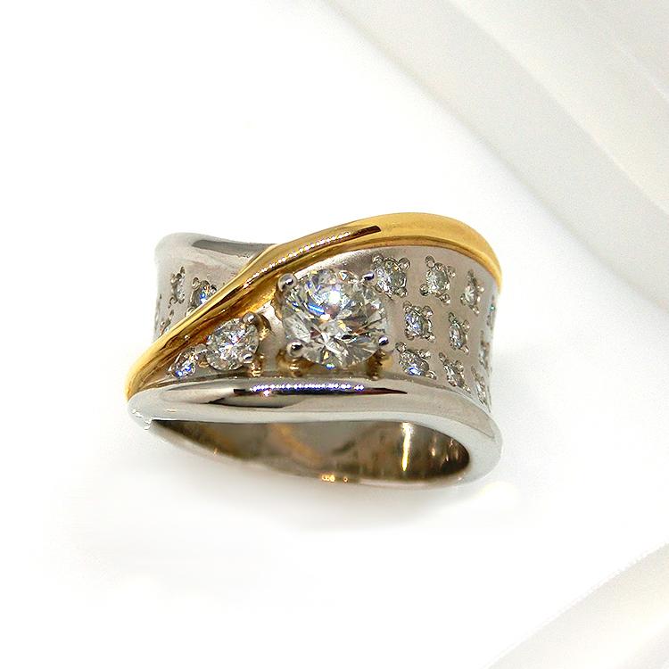 指輪 ダイヤモンド リング 18金 イエローゴールド K18YG PT プラチナ  