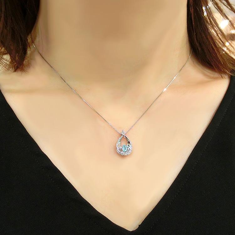 パライバトルマリン ペンダント ネックレス 18金 ホワイトゴールド 10月誕生石 鑑別書付き 希少石 ダイヤ K18WG ドロップ 雫 涙 豪華 (t69)の画像