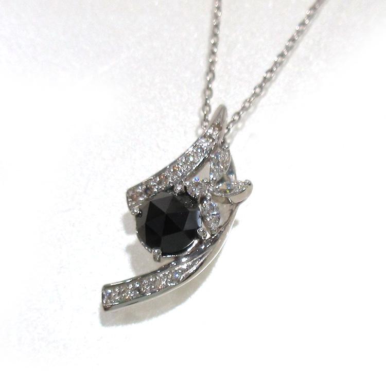 ブラックダイヤモンド ネックレス K18WG 4月誕生石 ジュエリー 黒 