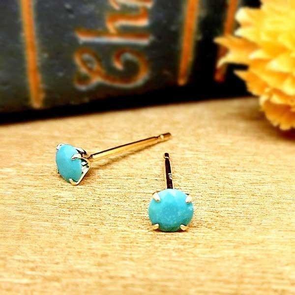 ピアス トルコ石 ターコイズ 10金 12月誕生石 スタッドピアス 一粒