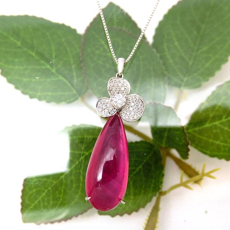7月誕生石 ルビー ダイヤ ネックレス 18金 ホワイトゴールド K18WG