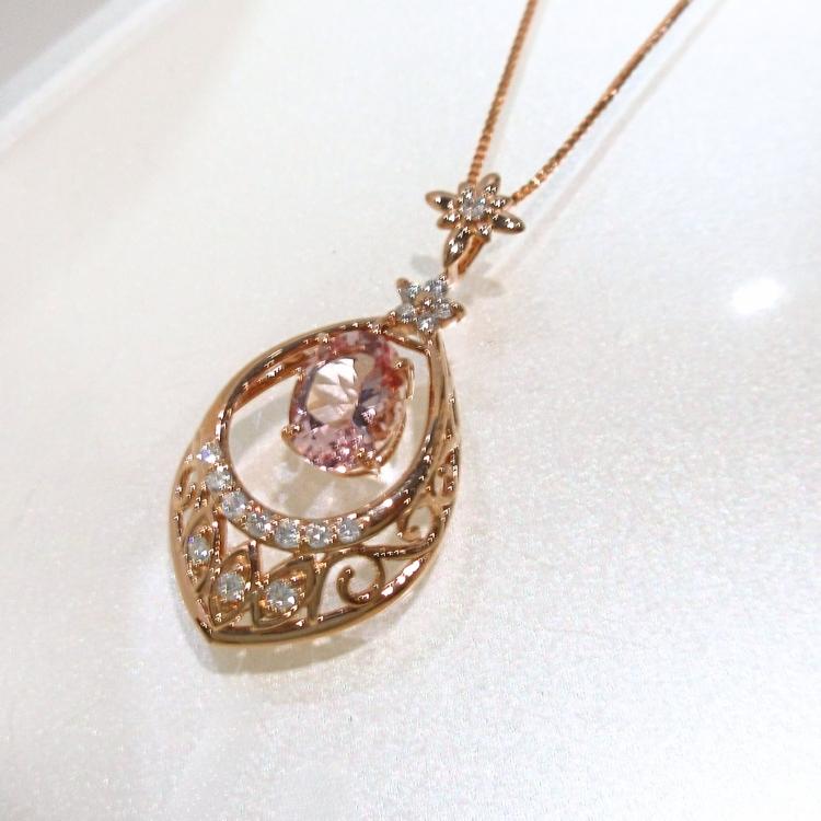 モルガナイト 18金 ピンクゴールド ネックレス 4月誕生石 ダイヤ 花 K18PG M-1.06ct 雫 ドロップ 揺れる ベネチアン 宝石 豪華 (t79)_2