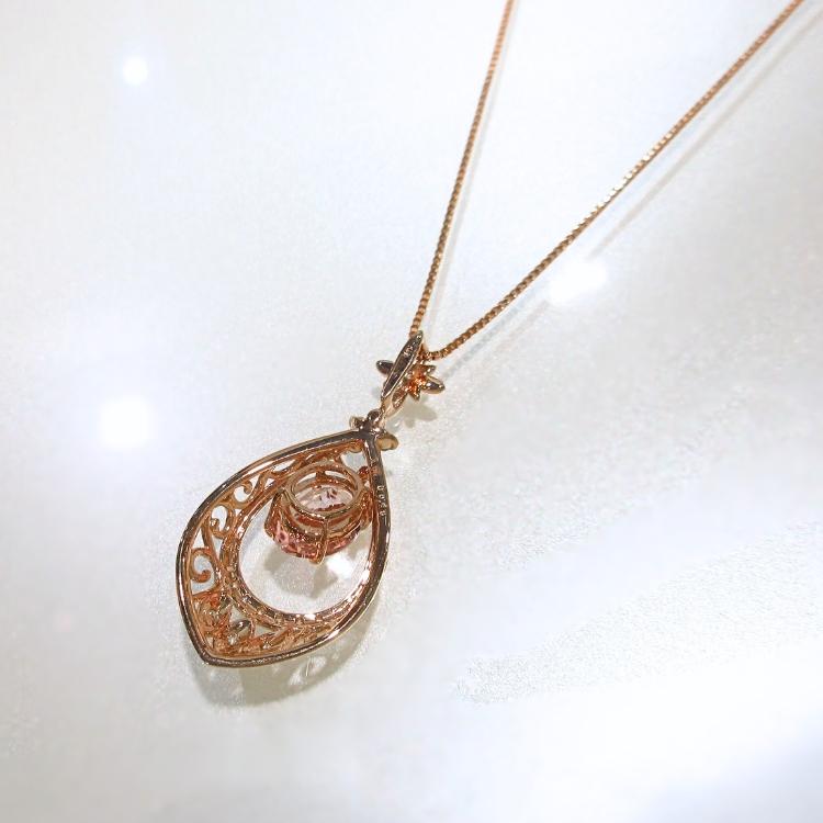 モルガナイト 18金 ピンクゴールド ネックレス 4月誕生石 ダイヤ 花 K18PG M-1.06ct 雫 ドロップ 揺れる ベネチアン 宝石 豪華 (t79)_3
