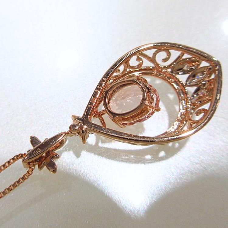 モルガナイト 18金 ピンクゴールド ネックレス 4月誕生石 ダイヤ 花 K18PG M-1.06ct 雫 ドロップ 揺れる ベネチアン 宝石 豪華 (t79)_4