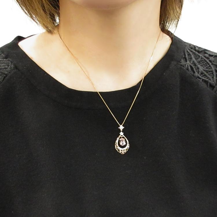 モルガナイト 18金 ピンクゴールド ネックレス 4月誕生石 ダイヤ 花 K18PG M-1.06ct 雫 ドロップ 揺れる ベネチアン 宝石 豪華 (t79)_5