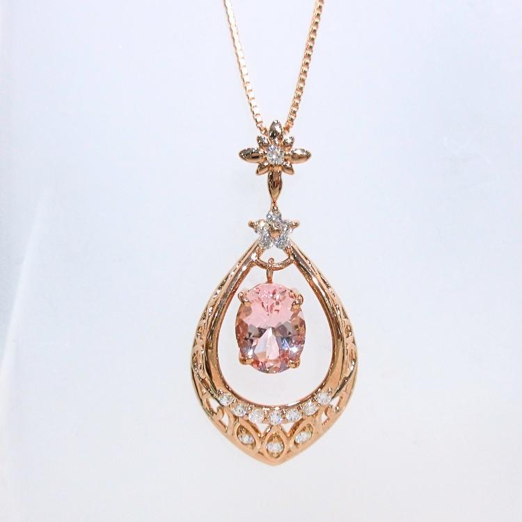 モルガナイト 18金 ピンクゴールド ネックレス 4月誕生石 ダイヤ 花 K18PG M-1.06ct 雫 ドロップ 揺れる ベネチアン 宝石 豪華 (t79)_7