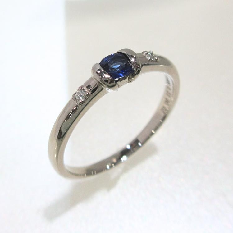 サファイア リング プラチナ ダイヤモンド 指輪 9月誕生石 10号 S-0.23ct D0.02 PT 天然石 1石 宝石 シンプル 華奢 (t710)の画像