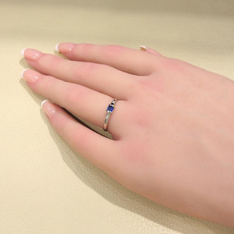 サファイア リング プラチナ ダイヤモンド 指輪 9月誕生石 10号 S-0.23ct D0.02 PT 天然石 1石 宝石 シンプル 華奢 (t710)の画像