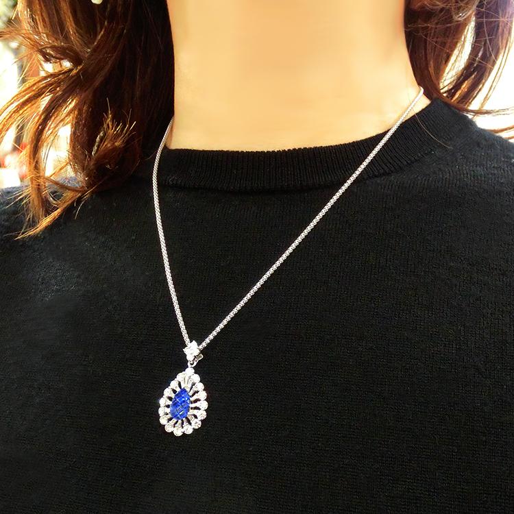 サファイア ペンダント ネックレス 18金 ホワイトゴールド K18WG 9月 