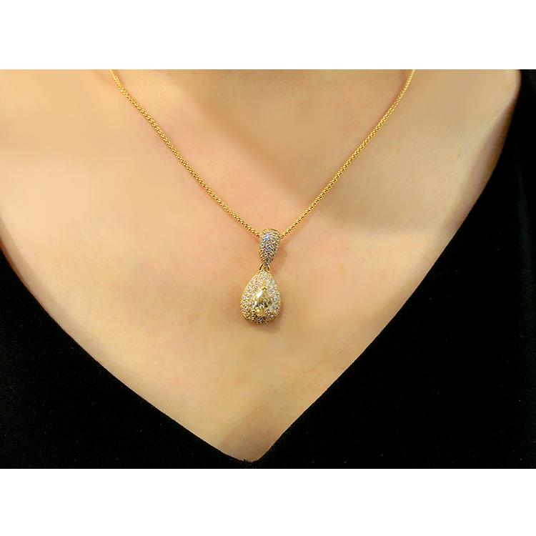 ネックレス 18金 ダイヤモンド ペンダント イエローゴールド K18YG 4月誕生石 カットポンパチェーン ドロップ 涙 雫 立体的_1