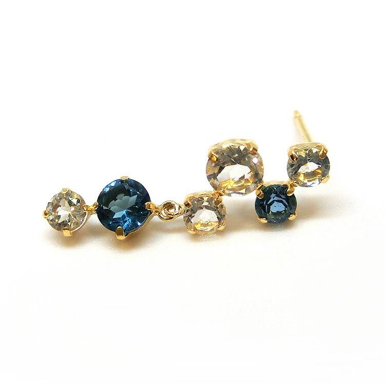 ピアス 18金 ロンドンブルートパーズ アクアマリン ホワイトトパーズ