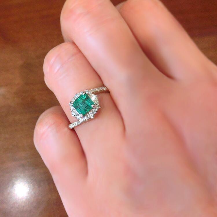 エメラルド リング プラチナ 5月誕生石 ダイヤモンド 指輪 E-1.001ct 