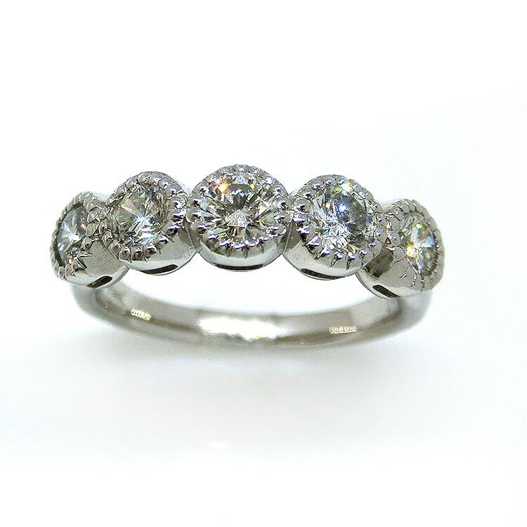 リング プラチナ 指輪 ダイヤモンド 5石 PT950 1点 11.5号 D-1.00ct