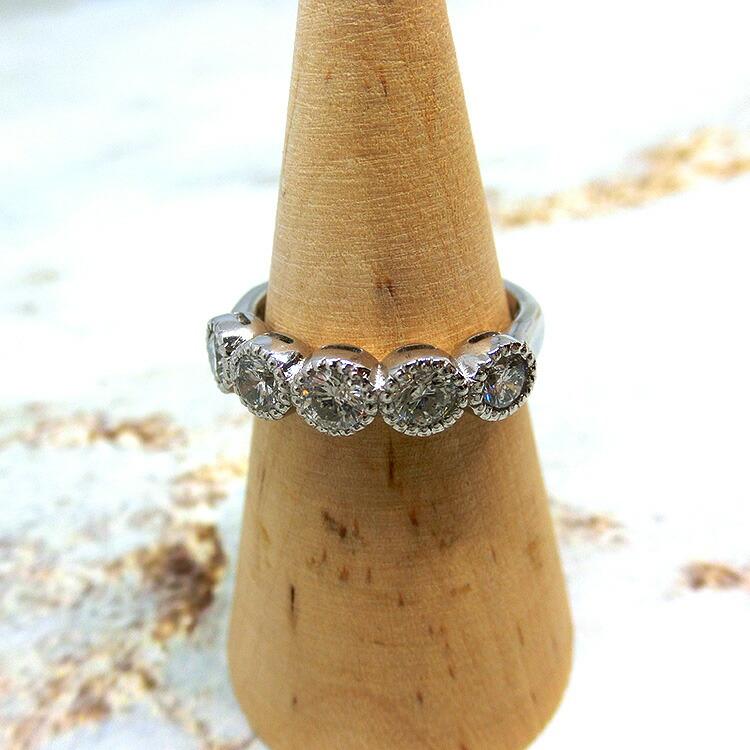 リング プラチナ 指輪 ダイヤモンド 5石 PT950 1点 11.5号 D-1.00ct