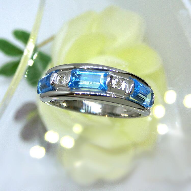 ブルートパーズ 11月誕生石 リング プラチナ 指輪 ダイヤ PT デザイン  