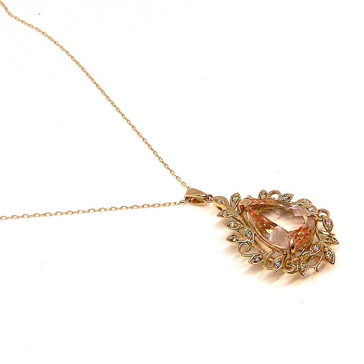 ネックレス モルガナイト M-2.30ct 4月誕生石 ダイヤ 18金 ピンク 