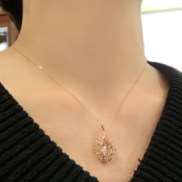 ネックレス モルガナイト M-2.30ct 4月誕生石 ダイヤ 18金 ピンク 