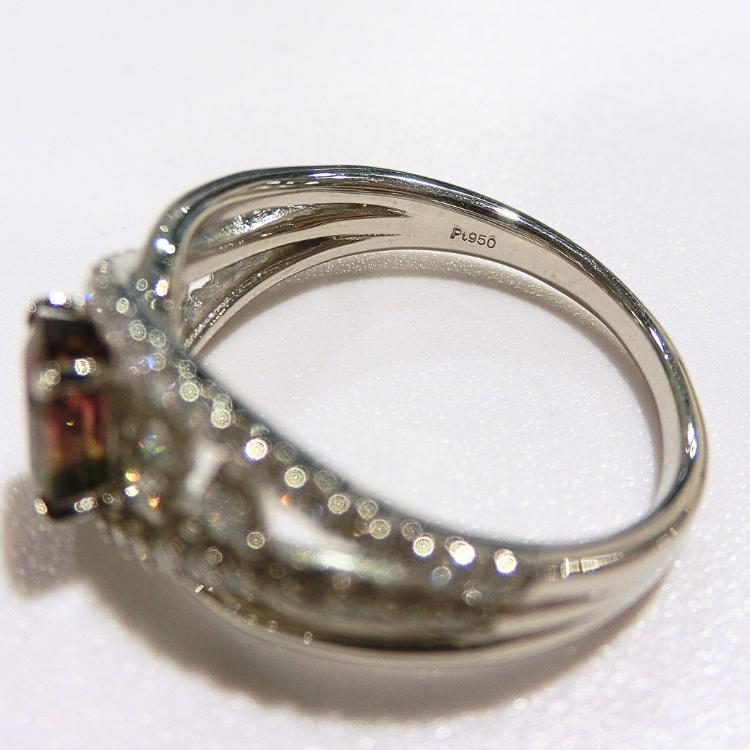 バイカラートルマリン リング プラチナ 10月誕生石 ダイヤモンド 指輪 電気石 11号 T-0.574ct D-0.39ct 豪華 PT900 マゼンタ グリーン (t71)の画像