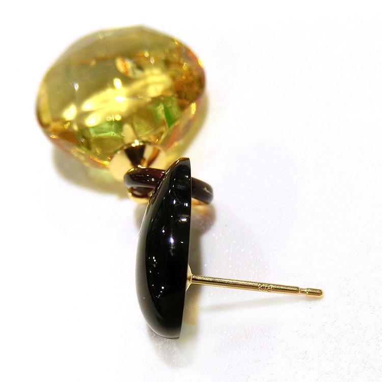 琥珀 べっ甲 ピアス 18金 イエロー コハク べっこう スタッド K18YG