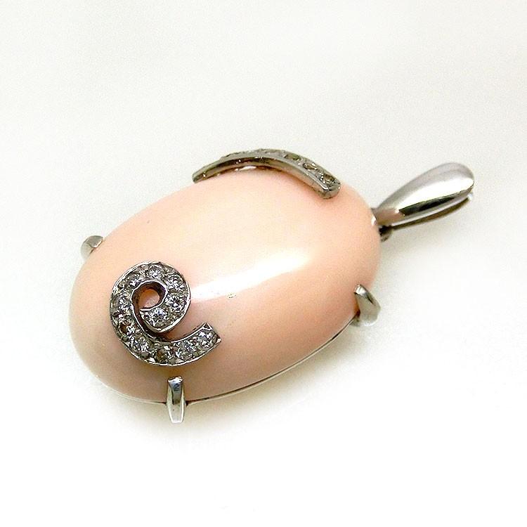 ペンダントトップ サンゴ 珊瑚 18金 ホワイトゴールド ネックレスヘッド K18WG 3月誕生石 ピンク コーラル ダイヤ 1点ものの画像