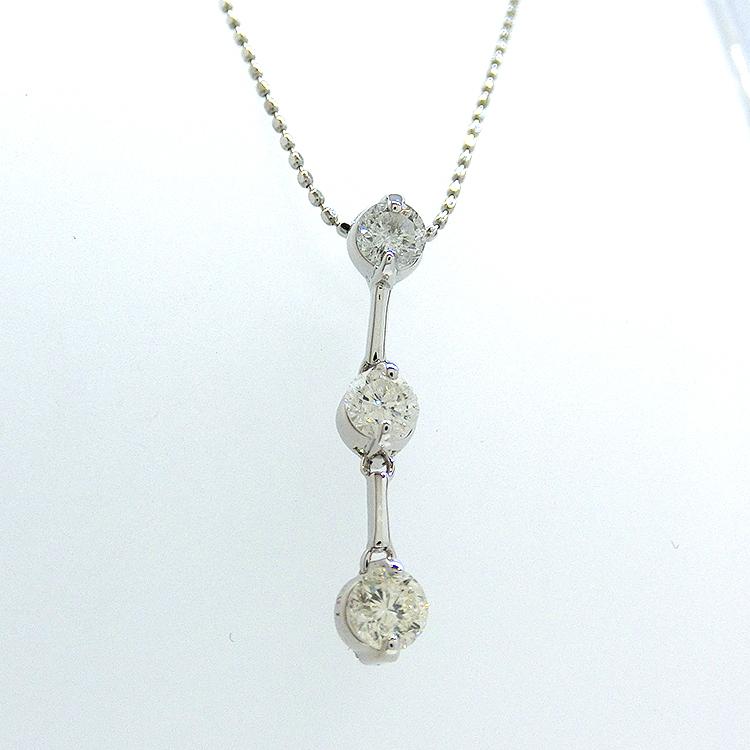 ダイヤモンド ネックレス 18金 ホワイトゴールド 3石 トリロジー K18WG