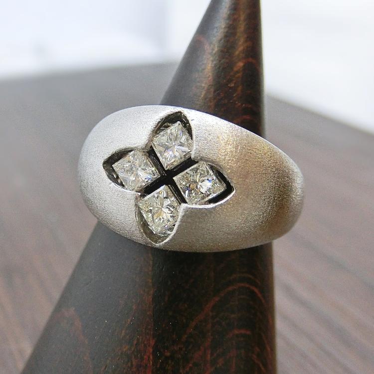 りんご 4℃ プラチナダイヤモンドリング10号 プラチナ ダイヤモンド リング 指輪 角ダイヤ 四角 花 マット 艶消し