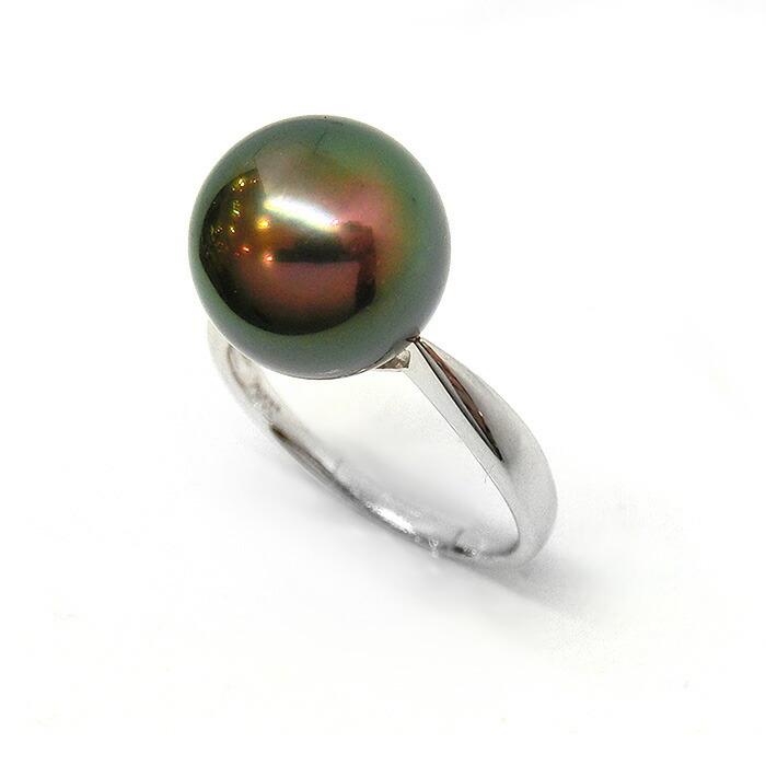 プラチナ900 真珠パールオーロラピーコッククロチョウ黒蝶リング