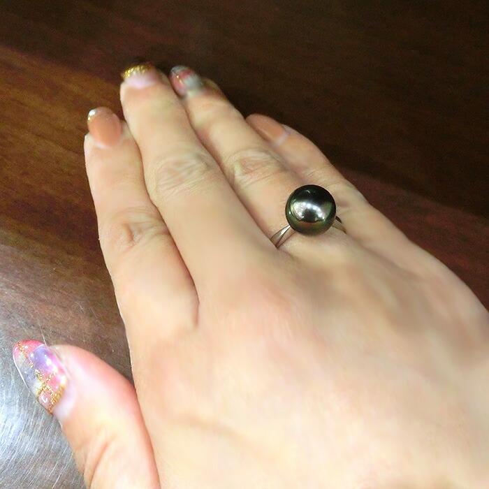 リング 黒蝶真珠 パール オーロラピーコック 真珠 PT900 プラチナ 