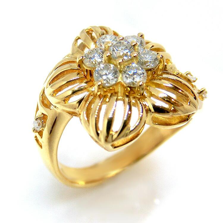 指輪 ダイヤモンドリング K18 18金 イエローゴールド YG 天然 ダイヤモンド 4月誕生石 キラキラ 豪華 花 フラワー (t59)｜tamai｜02