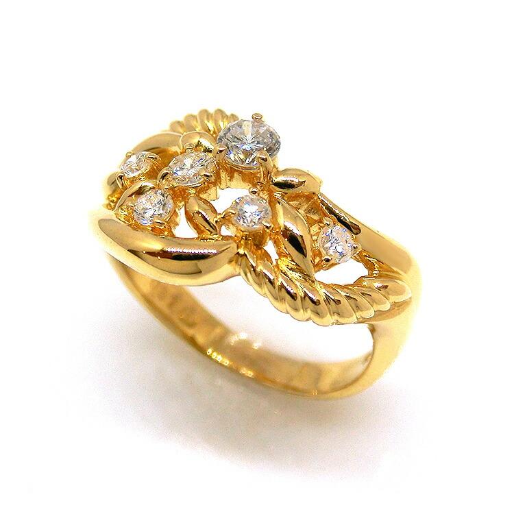 18金 指輪 ダイヤモンド デザインリング イエローゴールド 天然 ダイヤ 4月誕生石 0.37ct K18YG 豪華の画像
