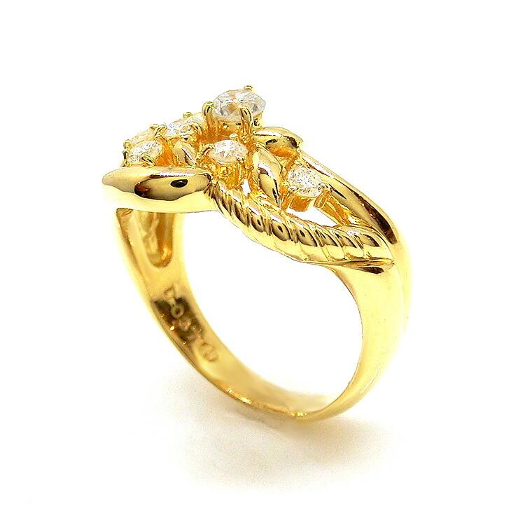 18金 指輪 ダイヤモンド デザインリング イエローゴールド 天然 ダイヤ 4月誕生石 0.37ct K18YG 豪華の画像