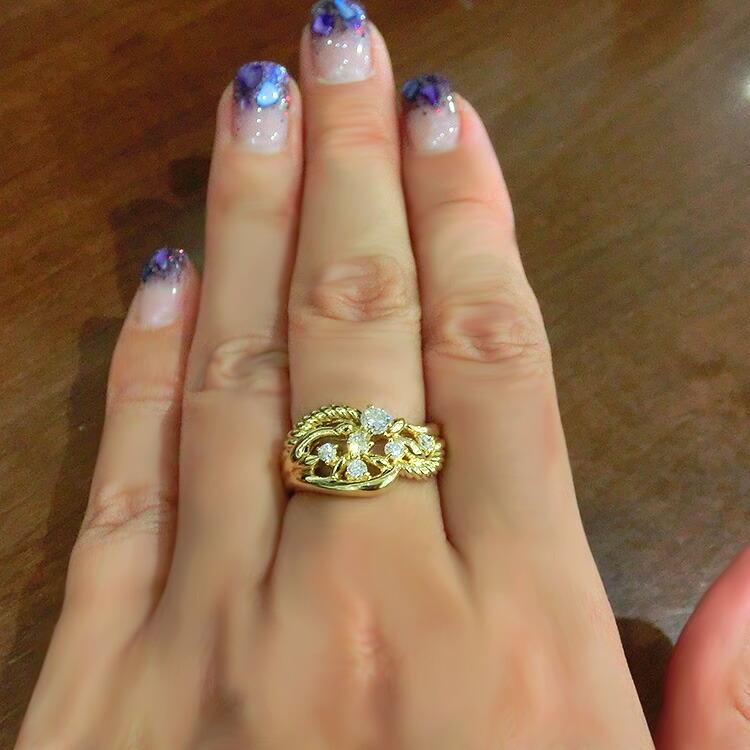 18金 指輪 ダイヤモンド デザインリング イエローゴールド 天然 ダイヤ 4月誕生石 0.37ct K18YG 豪華の画像