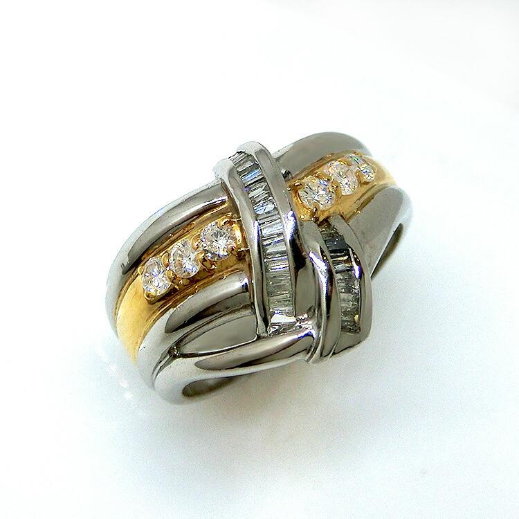 指輪 ダイヤモンドリング プラチナ 18金 コンビ K18 PT イエローゴールド YG ダイヤ 4月誕生石 豪華 大きめ 幅広 2色 (t59)｜tamai｜02