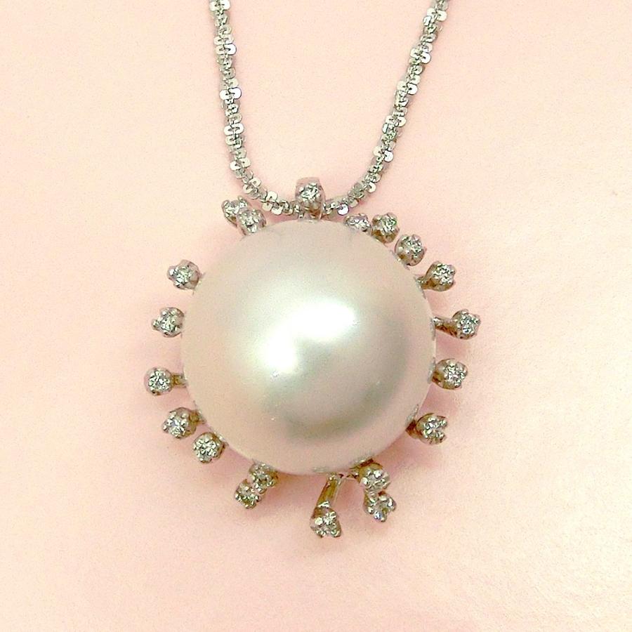 白蝶 真珠 ネックレス ダイヤモンド パール 15.5mm 18金 ホワイト  